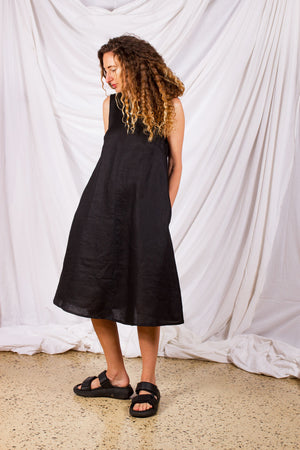 Eden Dress - Black linen (Last 6)
