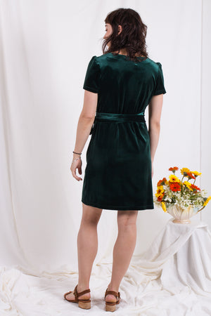 Velvet Wrap Dress- Emerald