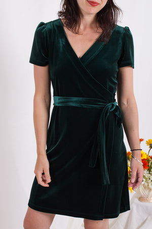 Velvet Wrap Dress- Emerald