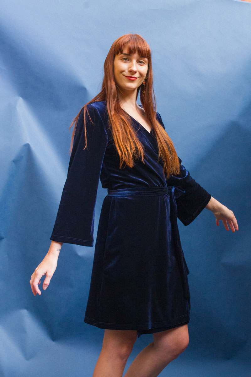 Navy velvet sales wrap dress