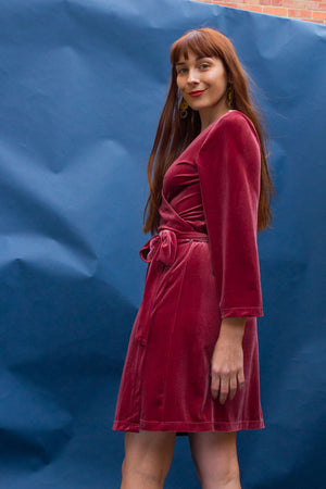 Velvet Wrap Dress- Rose